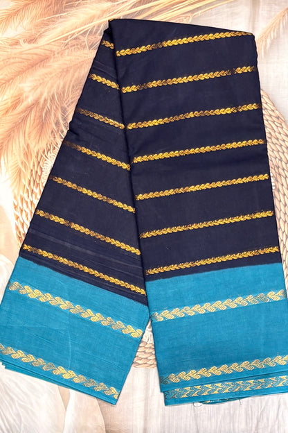 Premium Velthari Sungudi Cotton Saree  | Navy Blue with Anandha Blue| SC24