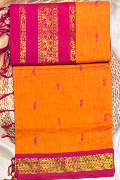 Kalyani Cotton Butta | Mango Yellow With Rose |KCBU18