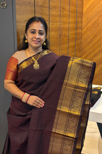 Meenakshi -Premium Kanchi Cotton Saree– Coffee | MCK80