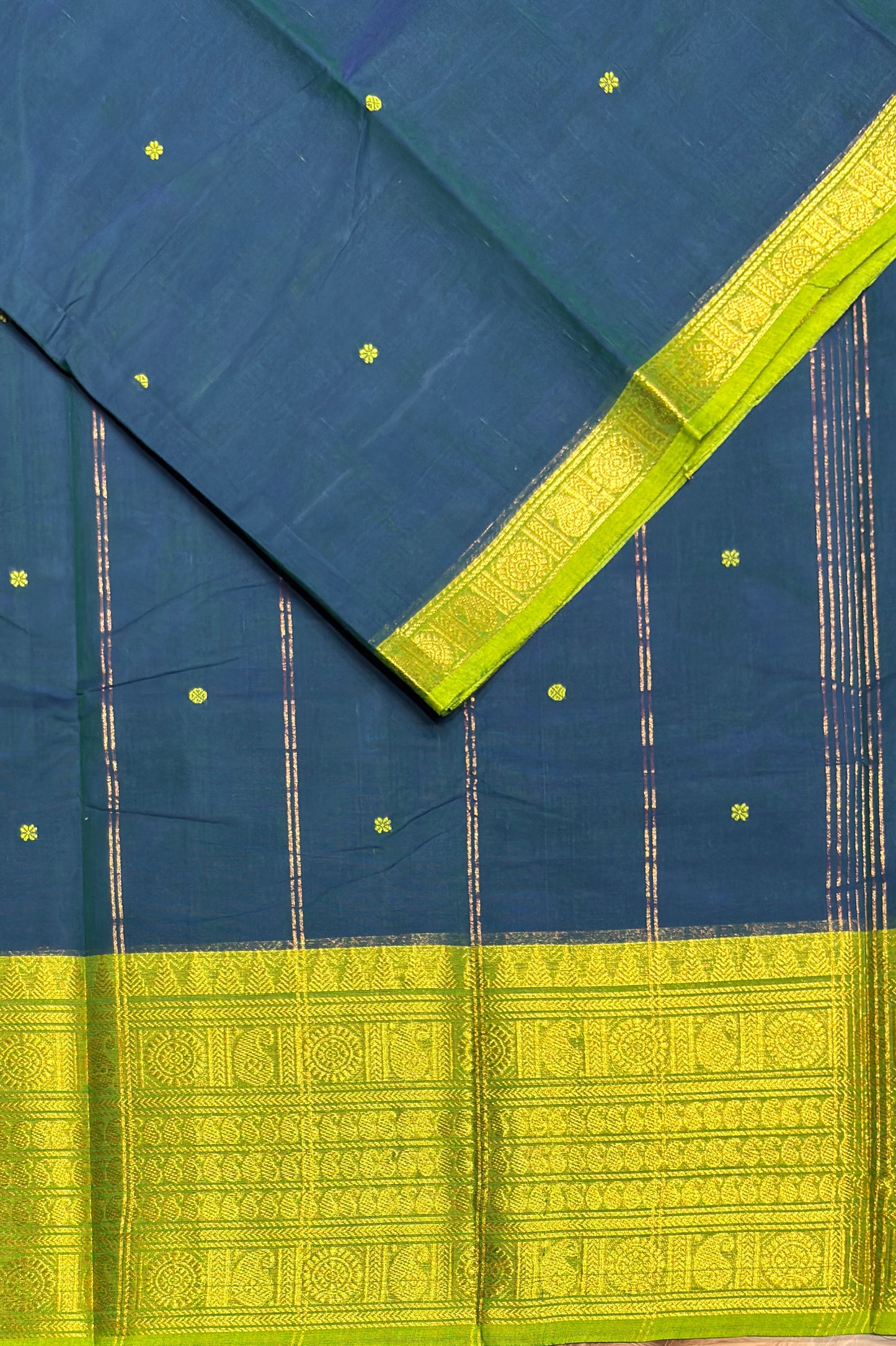 Meenakshi -Premium Kanchi Cotton Saree–Peacock Blue|MCK89
