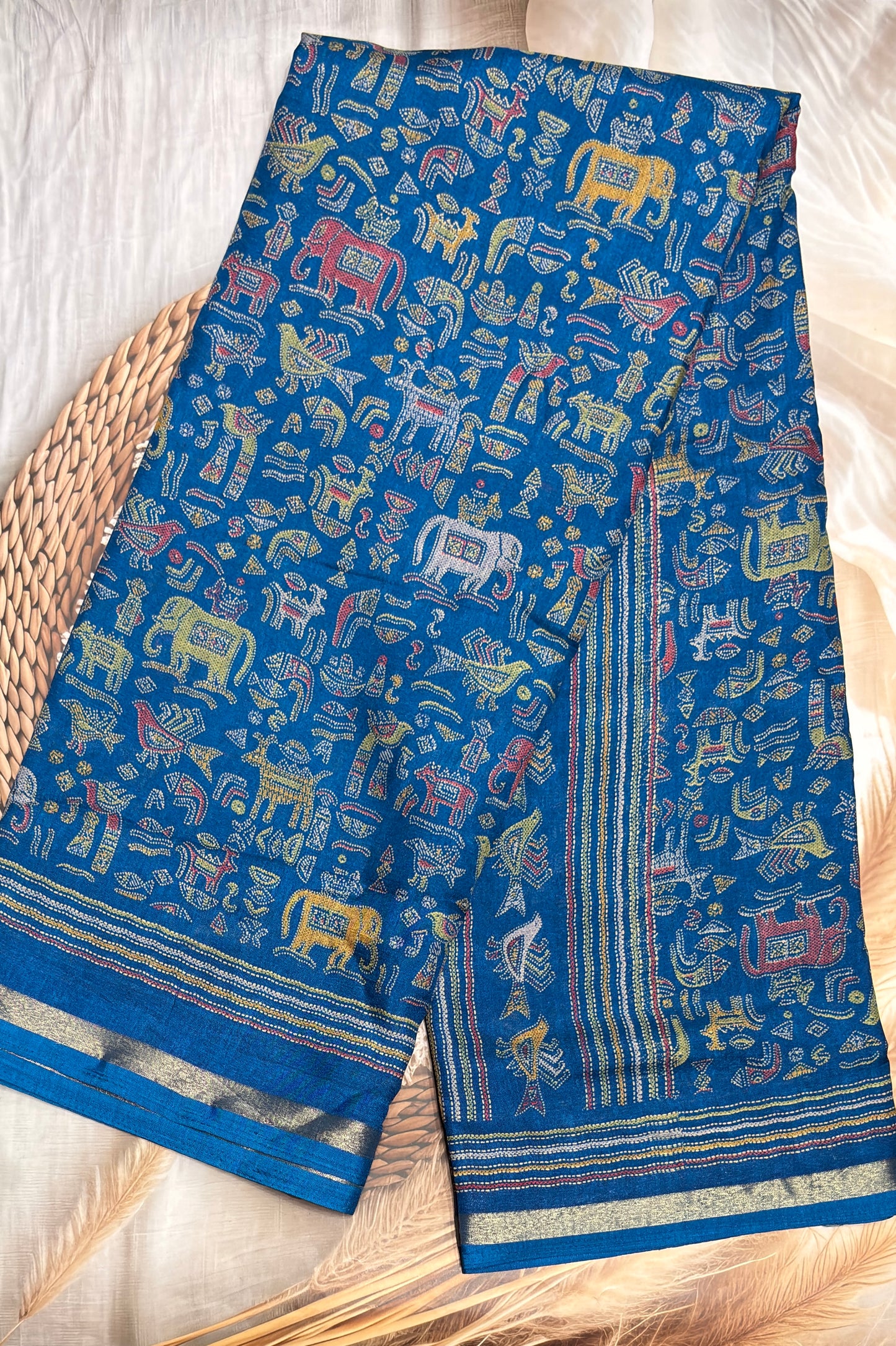 Madhubani Printed Silk | Anandha Blue | PPS21