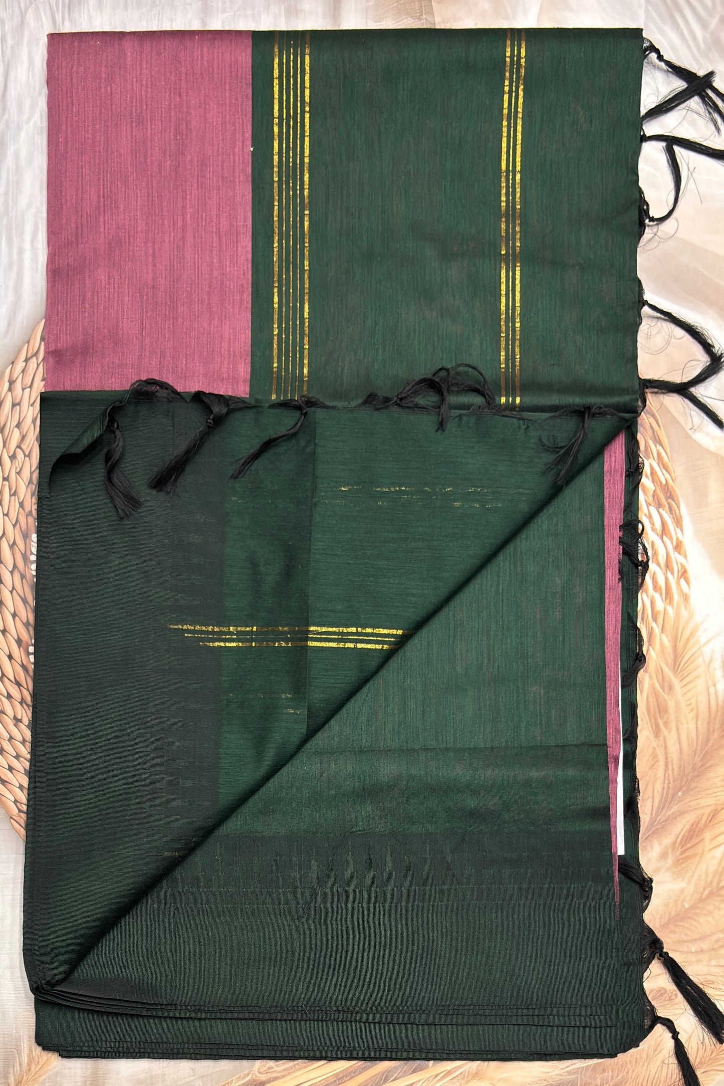 New Gen Kalyani Cotton Tower Border| Onion with Green KCSM04