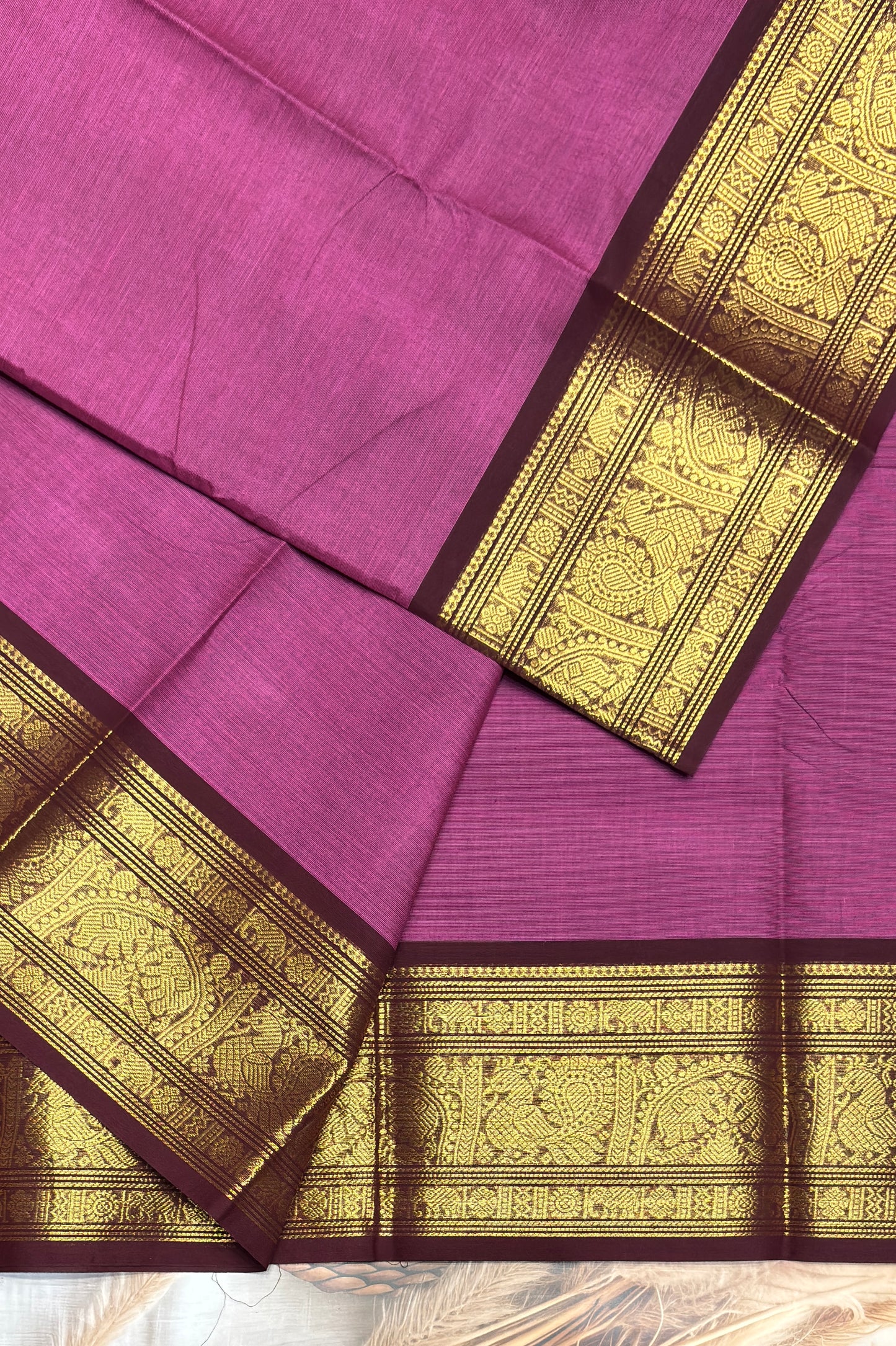 Meenakshi -Premium Kanchi Cotton Saree– Onion Pink with Deep Maroon | MCK66