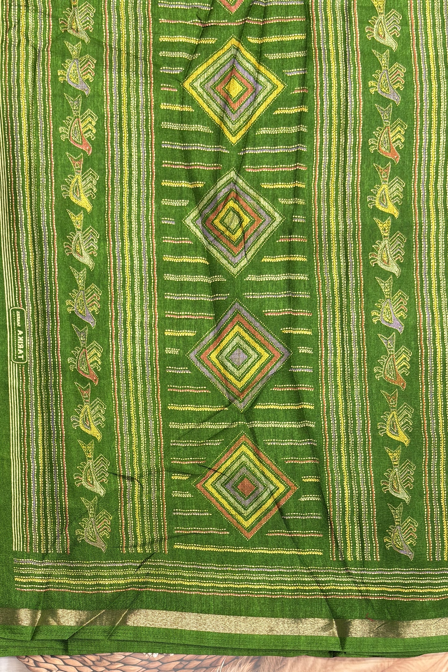 Madhubani Printed Silk | Parrot Green | PPS22