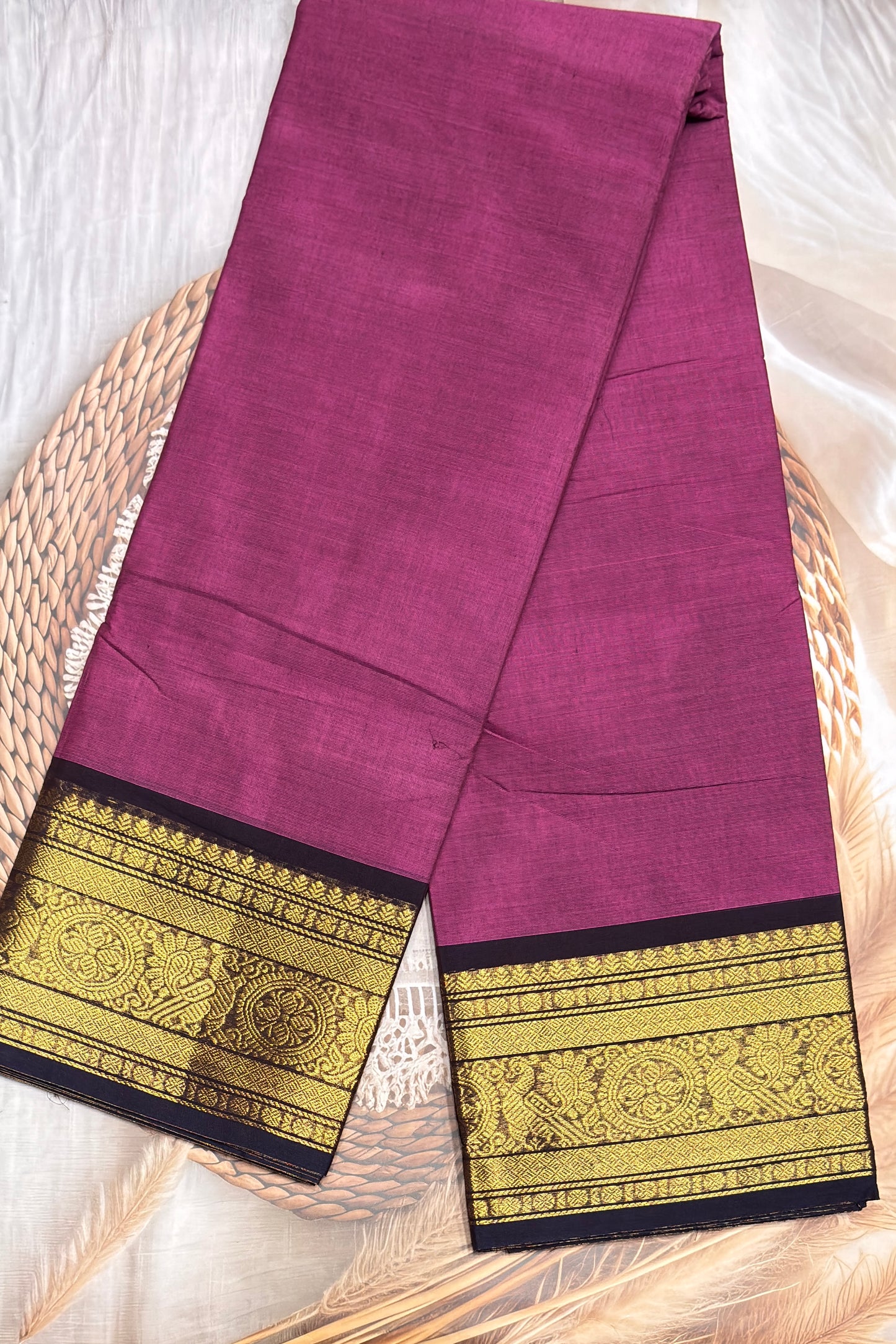 Meenakshi -Premium Kanchi Cotton Saree– Onion Pink with Navy | MCK67