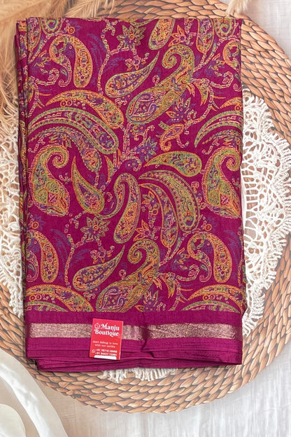 Kalamkari Printed Silk |Purple | PPS03