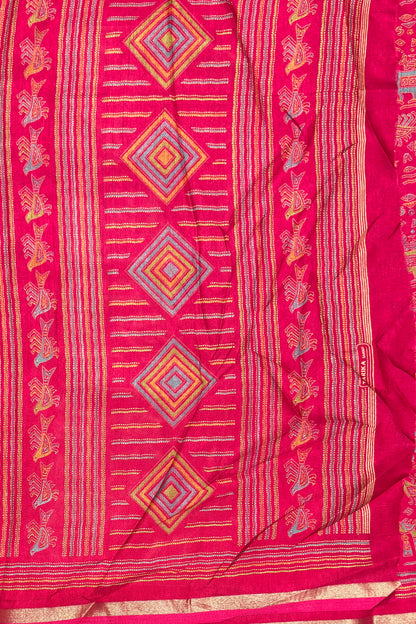 Madhubani Printed Silk | Dark Rose | PPS18