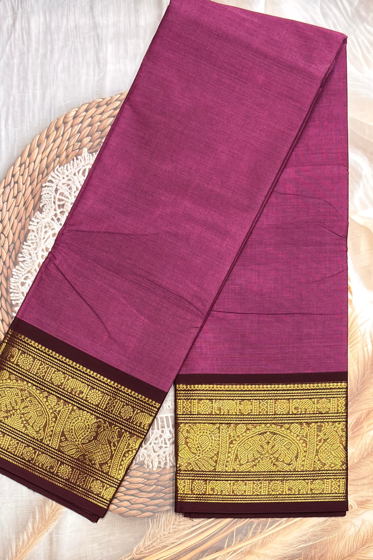 Meenakshi -Premium Kanchi Cotton Saree– Onion Pink with Deep Maroon | MCK66
