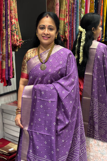 Premium Kotha Silk Saree | Lavender | MBLE46