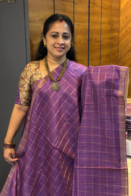 Matka Tussar Silk- Purple Dual Tone with Gold-MBSP06
