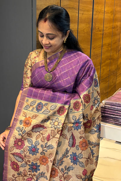Matka Tussar Silk- Purple Dual Tone with Gold-MBSP06