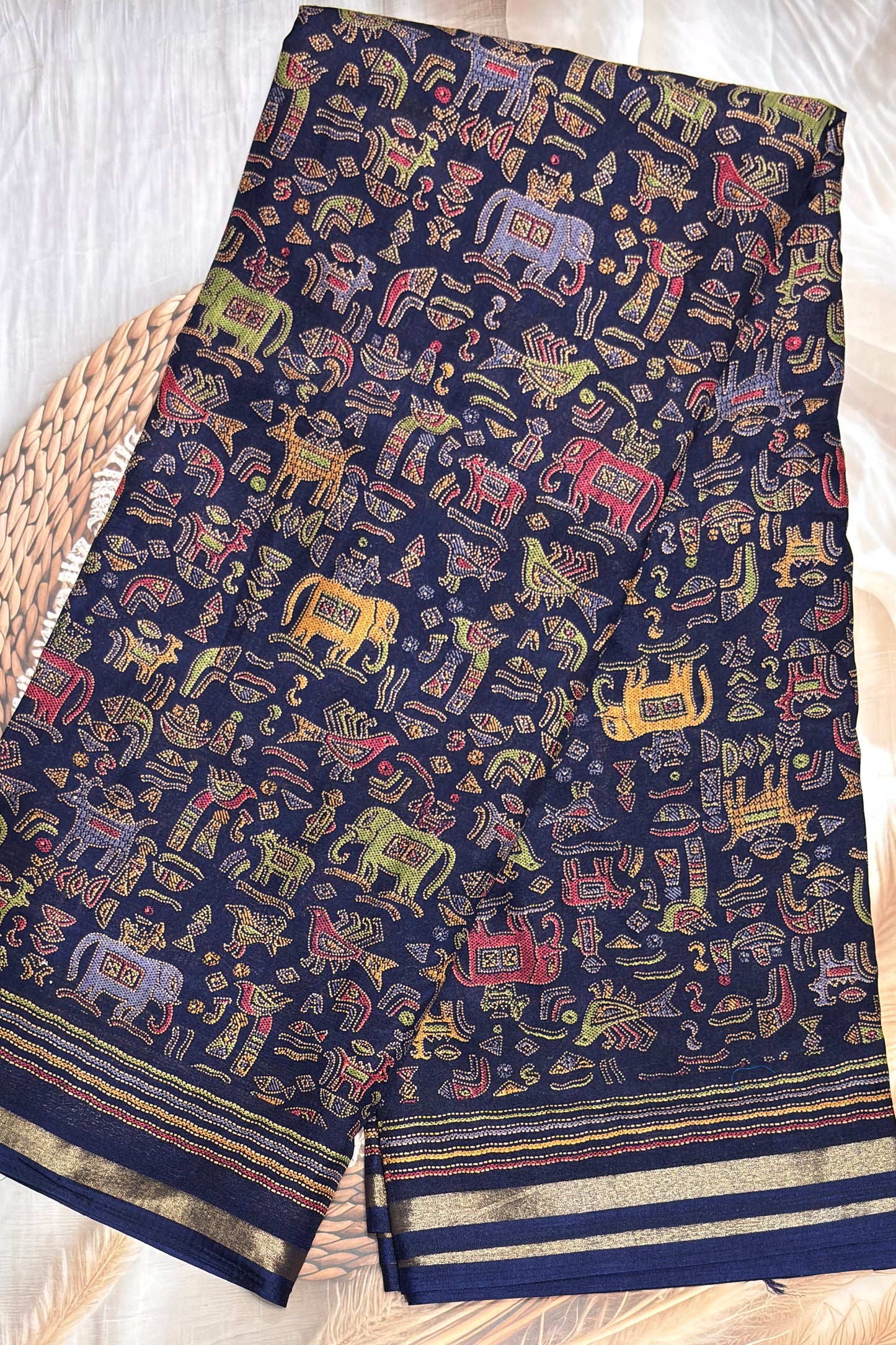 Madhubani Printed Silk | Navy Blue |PPS15