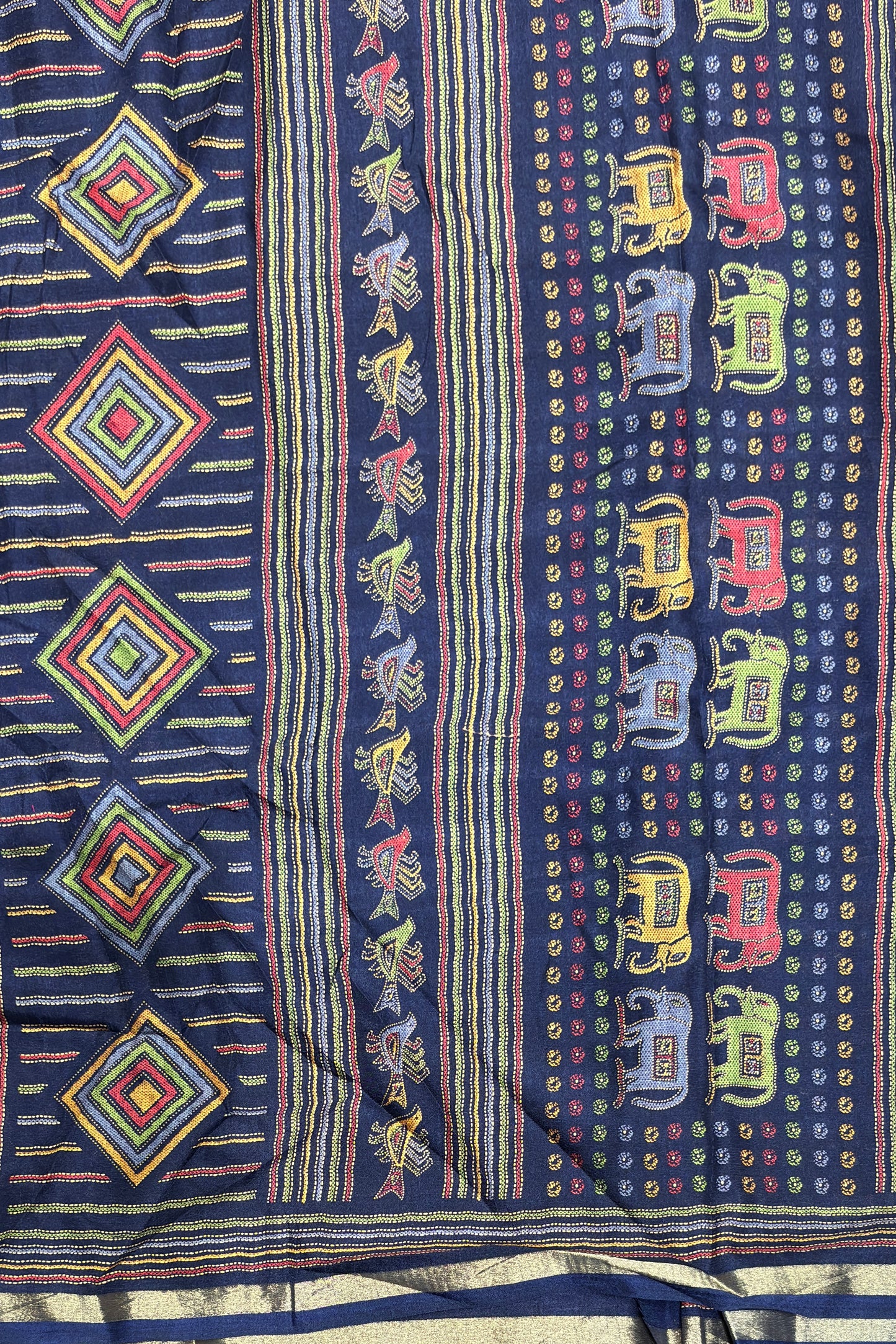Madhubani Printed Silk | Navy Blue |PPS15