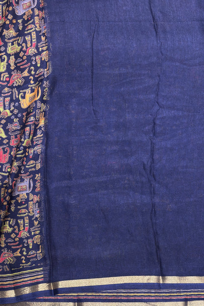 Madhubani Printed Silk | Navy Blue |PPS15