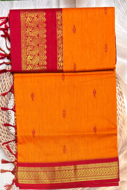 Kalyani Cotton Butta | Mango Yellow with Red | KCBU07