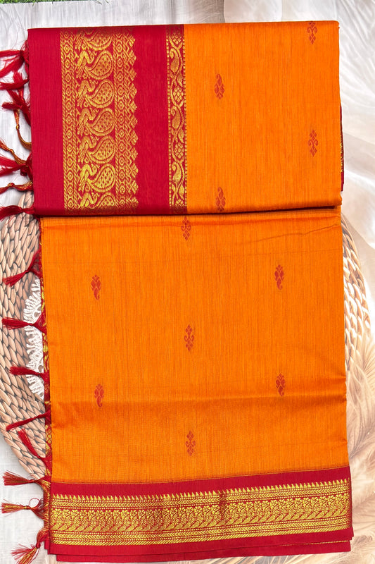 Kalyani Cotton Butta | Mango Yellow with Red | KCBU07