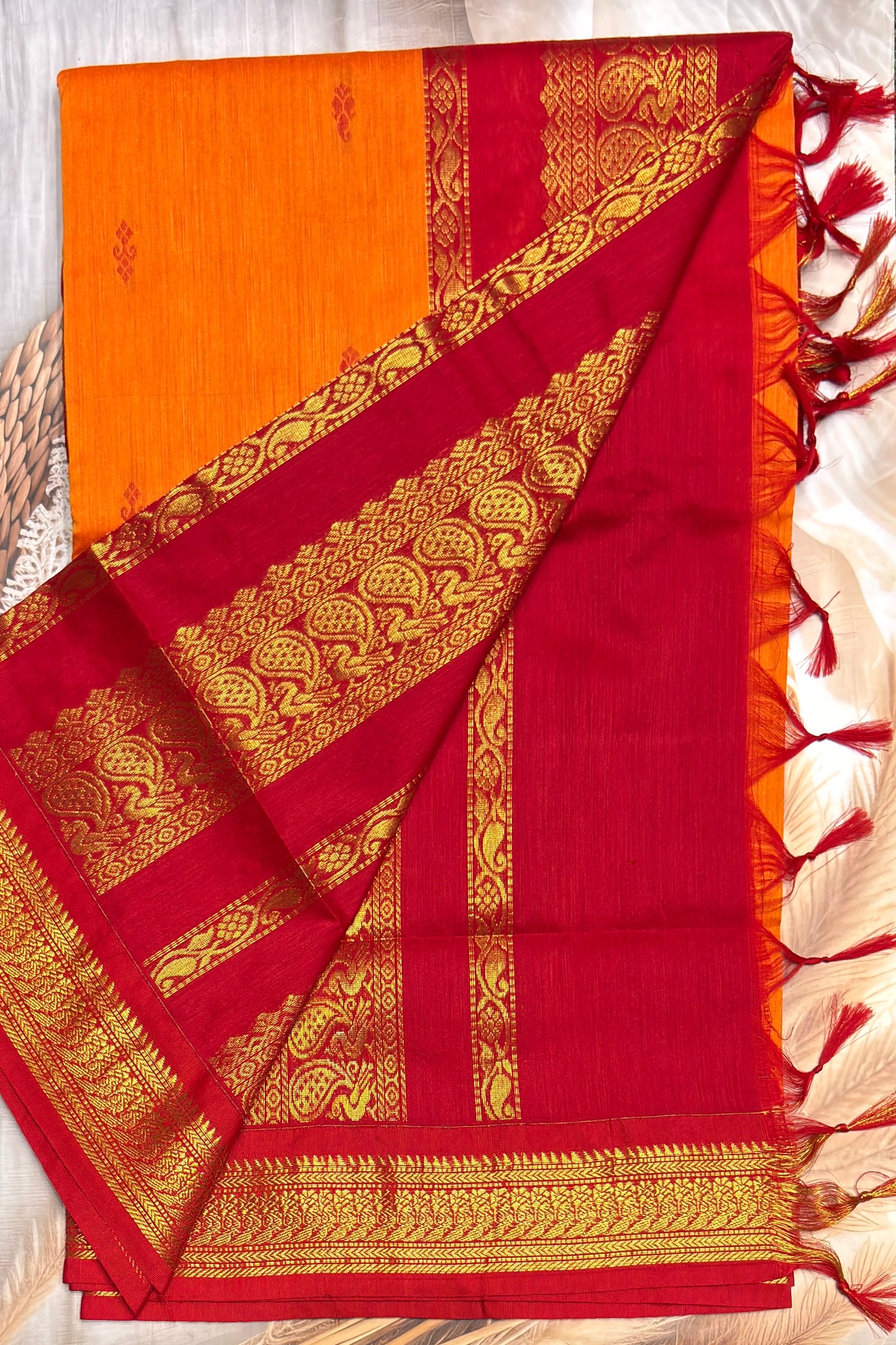 Kalyani Cotton Butta | Mango Yellow with Red | KCBU07