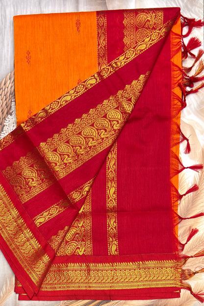 Kalyani Cotton Butta | Mango Yellow with Red | KCBU07