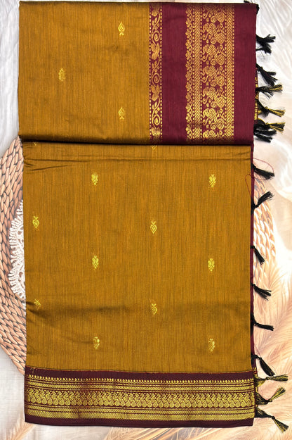 Kalyani Cotton Butta | Honey With  Maroon | KCBU09