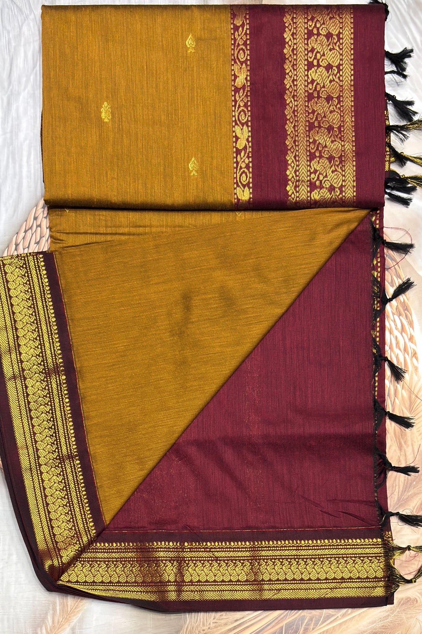 Kalyani Cotton Butta | Honey With  Maroon | KCBU09