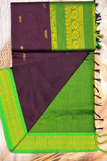 Kalyani Cotton Butta |Dark Purple with Parrot Green | KCBU05