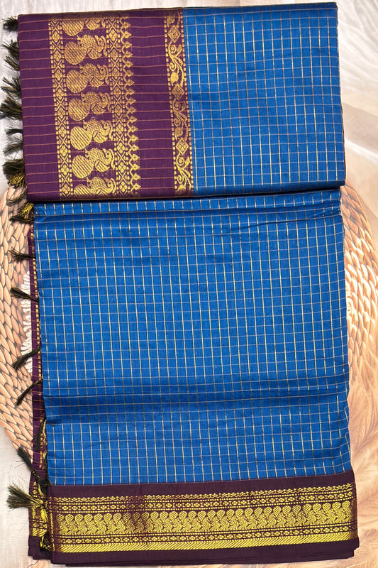 Kalyani Cotton Checks | Royal Blue with Purple | KCCH31