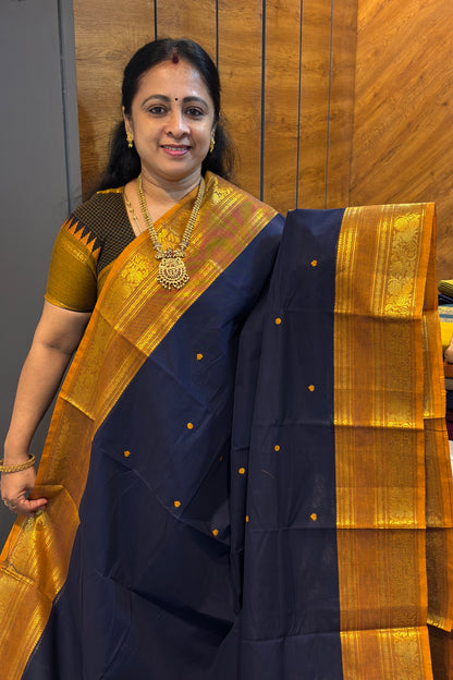 Kanchi Cotton Butta Design | Navy / Mustard | MBLE86