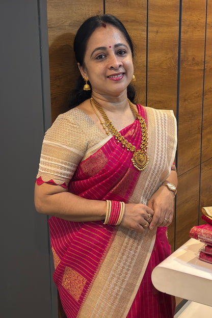 Bridal Silk Saree| MBFC12 |Kumkum Rose With Cream