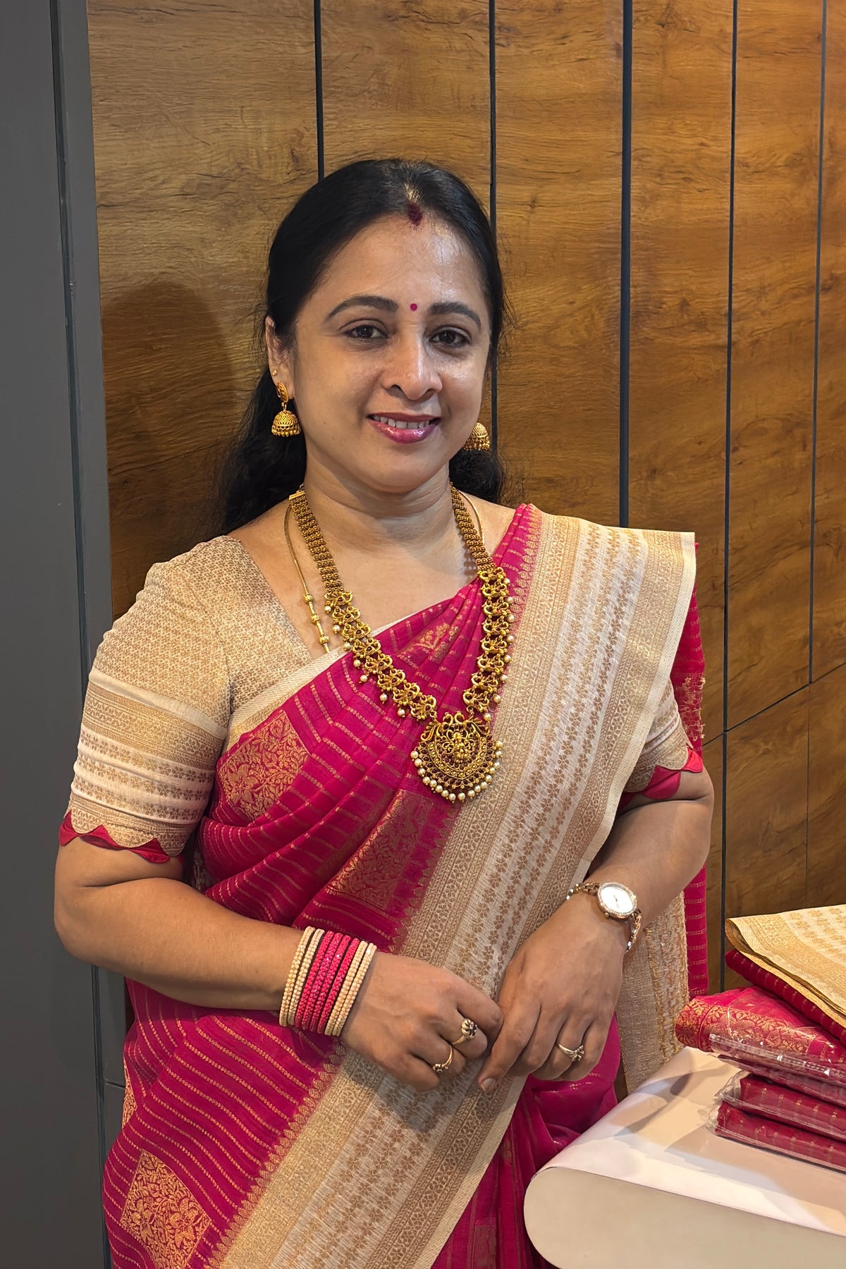 Bridal Silk Saree| MBFC12 |Kumkum Rose With Cream