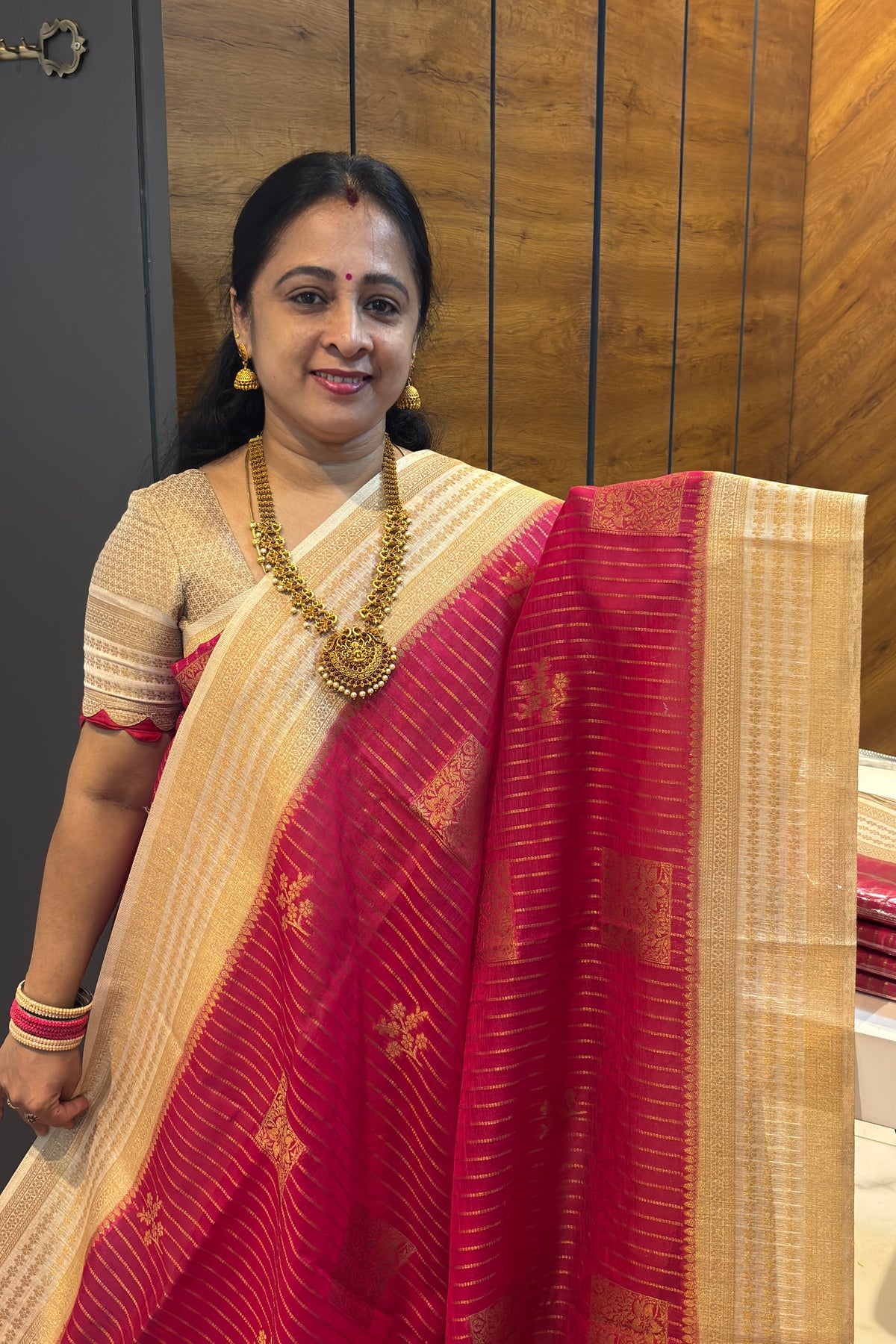 Bridal Silk Saree| MBFC12 |Kumkum Rose With Cream