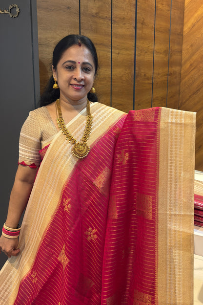 Bridal Silk Saree| MBFC12 |Kumkum Rose With Cream