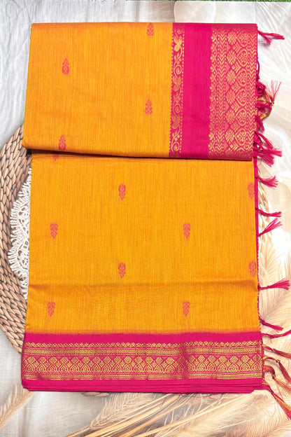 Kalyani Cotton Butta | Yellow with Rose | KCBU11