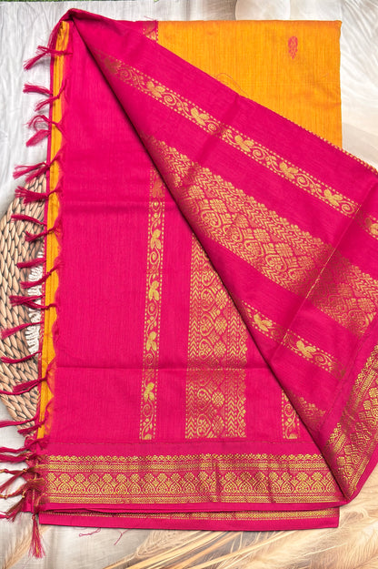 Kalyani Cotton Butta | Yellow with Rose | KCBU11