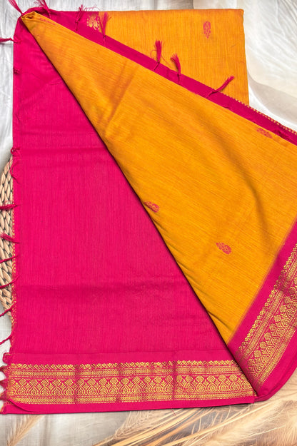 Kalyani Cotton Butta | Yellow with Rose | KCBU11