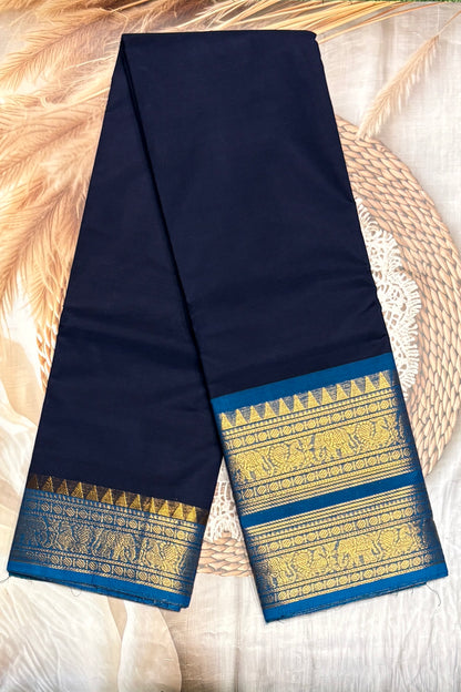 Meenakshi -Premium Kanchi Cotton Saree–Navy Blue with Sky Blue | MCK124