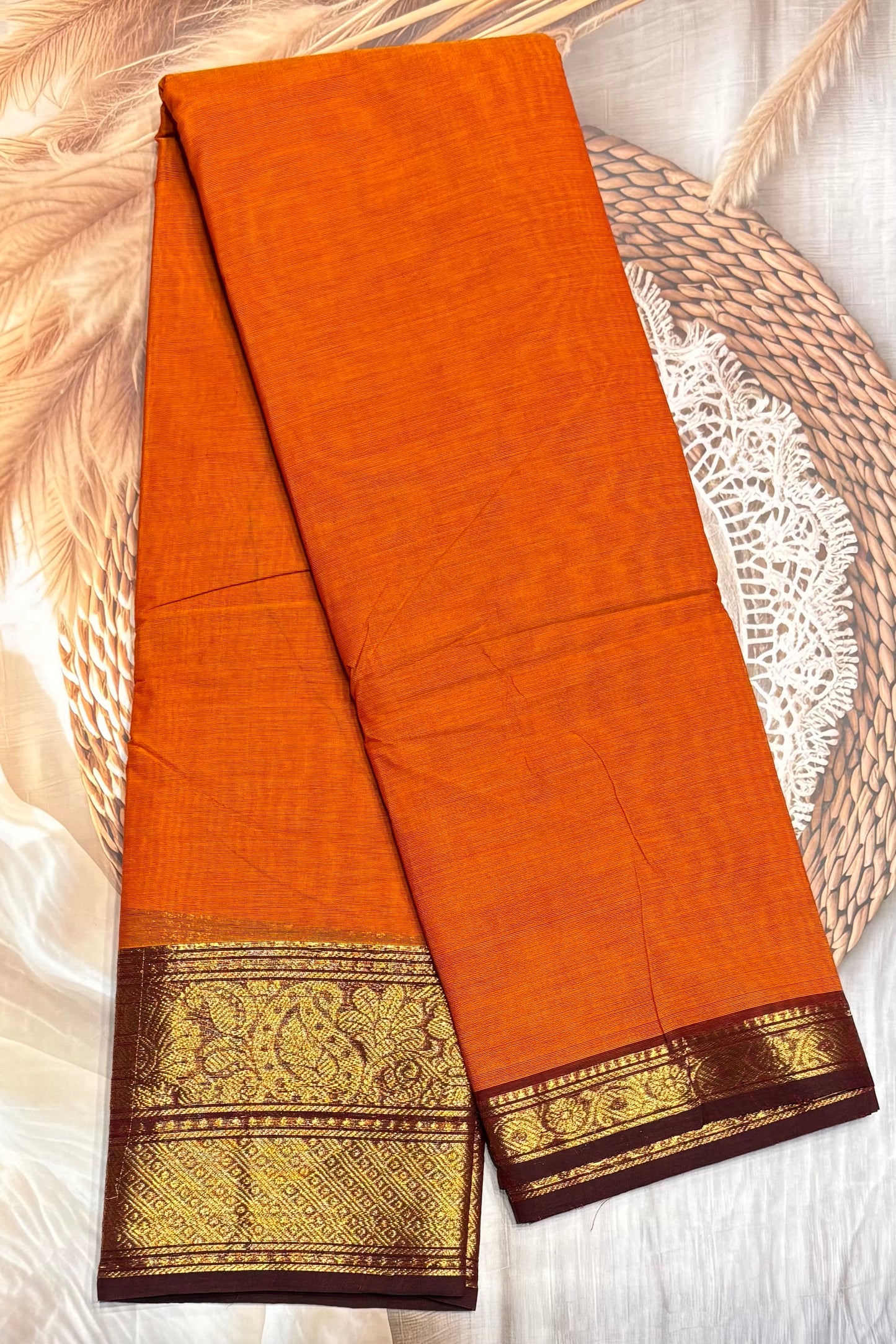Meenakshi - Kanchi  Cotton | Orange With Maroon| MCK25