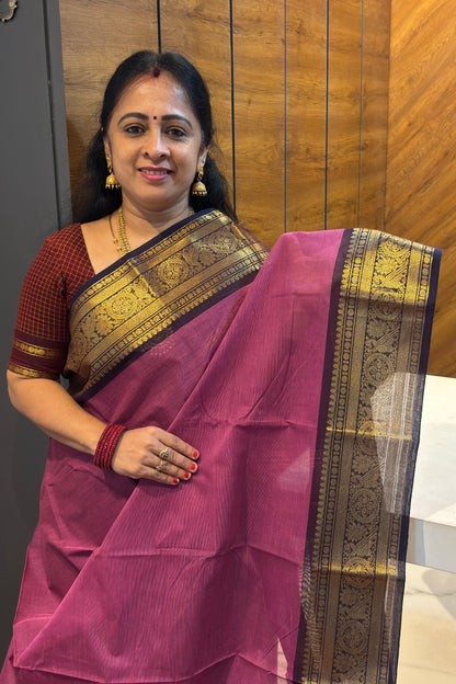 Meenakshi -Premium Kanchi Cotton Saree– Onion Pink with Navy | MCK67