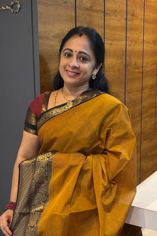 Meenakshi - Kanchi  Cotton |Mustard with Coffee| MCK24