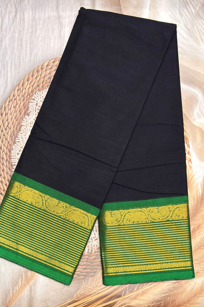 Meenakshi -Premium Kanchi Cotton Saree– Navy with Green | MCK68