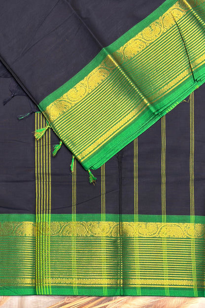 Meenakshi -Premium Kanchi Cotton Saree– Navy with Green | MCK68
