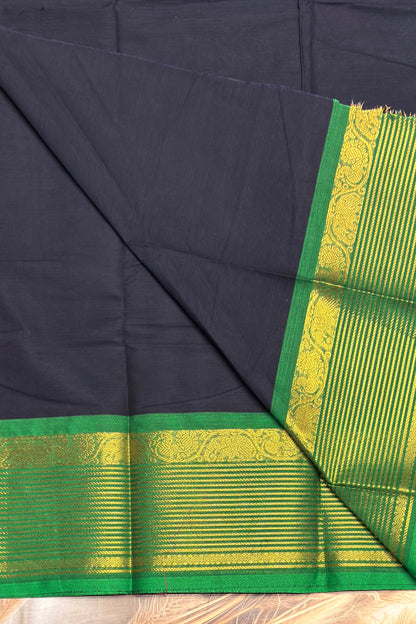 Meenakshi -Premium Kanchi Cotton Saree– Navy with Green | MCK68