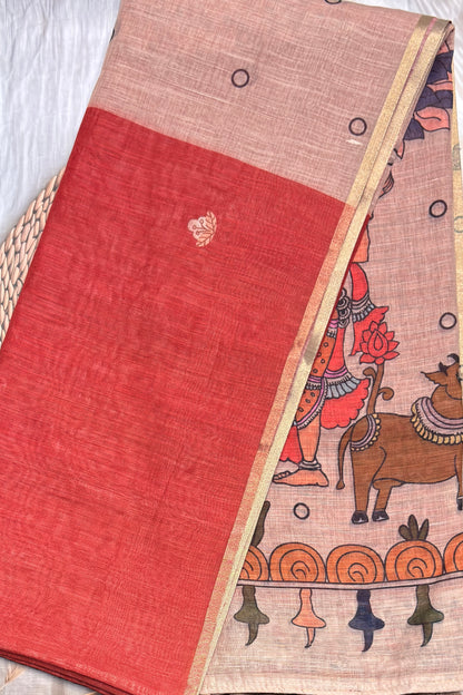 Premium Linen Cotton |Orange with Gold |MBLC36