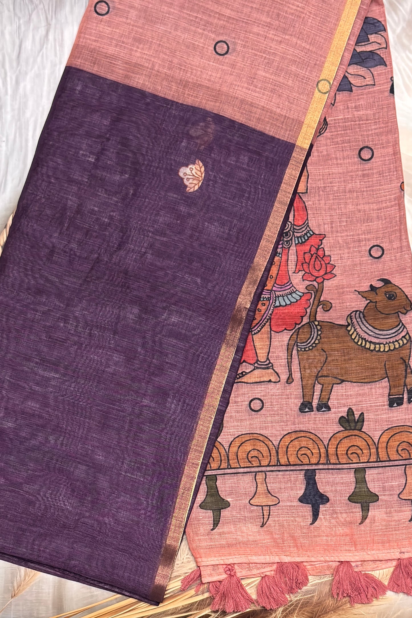 Premium Linen Cotton |Violet  with Peach |MBLC38