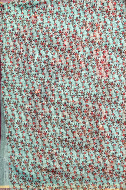 Premium Linen Cotton |Wine with Teal Blue |MBLC40
