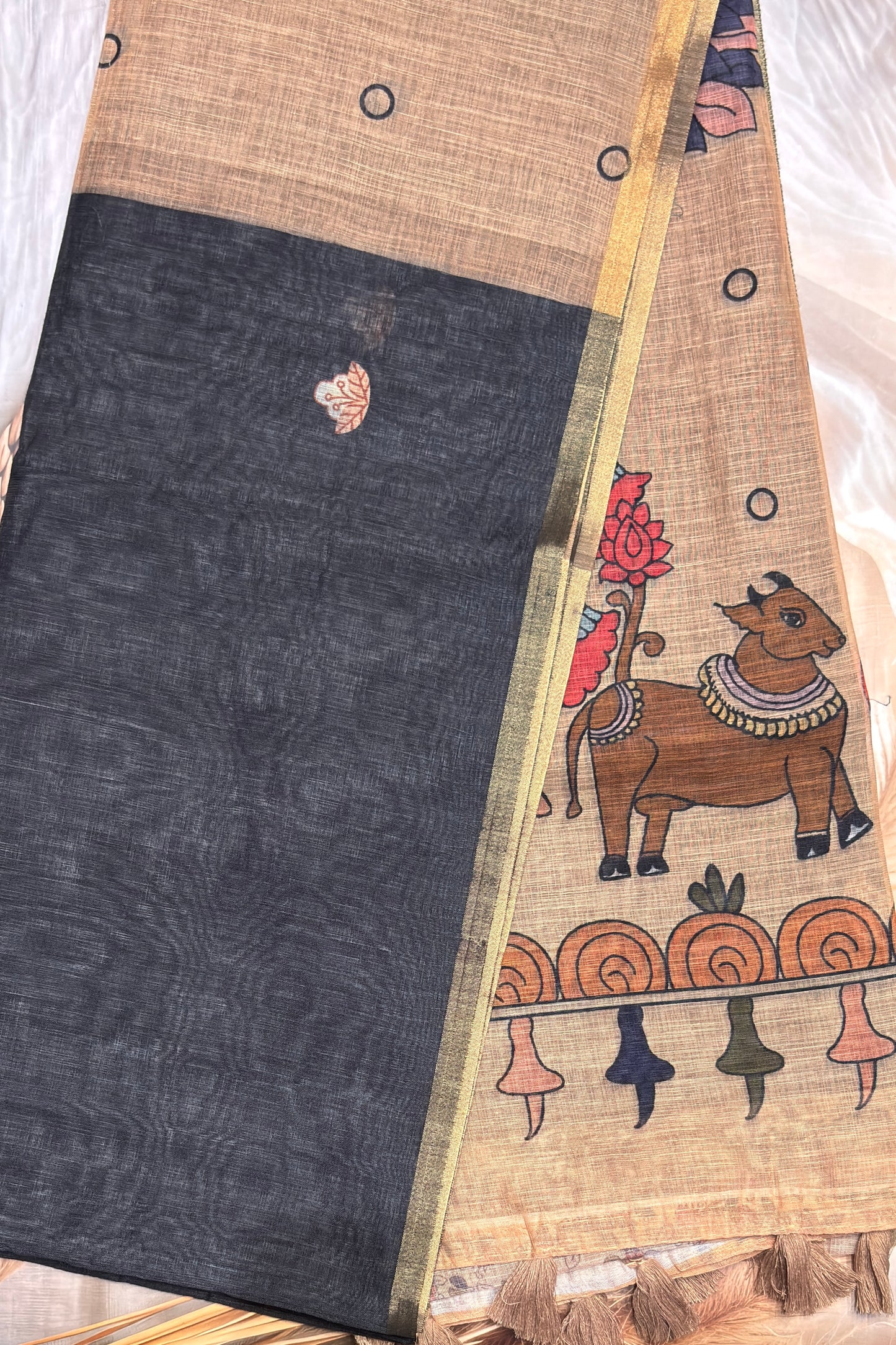 Premium Linen Cotton | Black with Gold |MBLC37