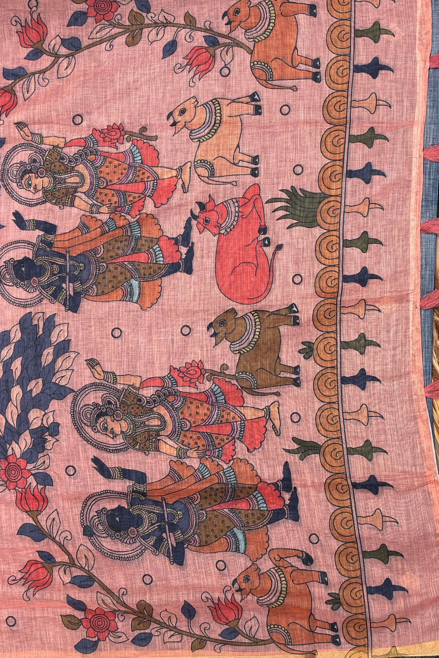 Premium Linen Cotton |Indigo Blue with Peach |MBLC41