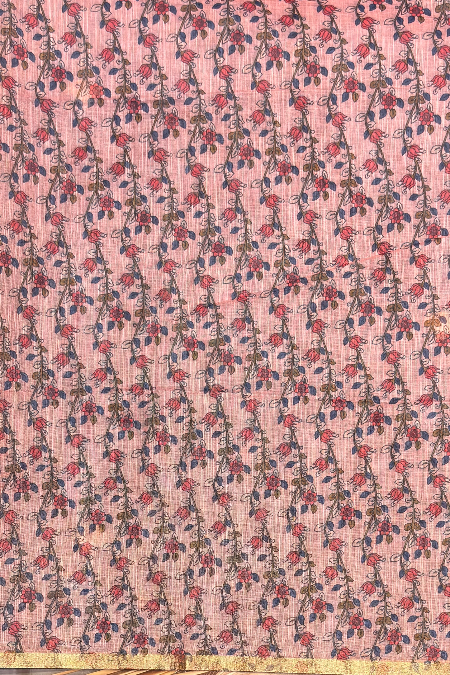 Premium Linen Cotton |Indigo Blue with Peach |MBLC41
