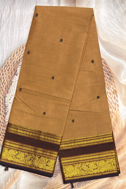 Meenakshi -Premium Kanchi Cotton Saree–Gold  with Choclate | MCK75