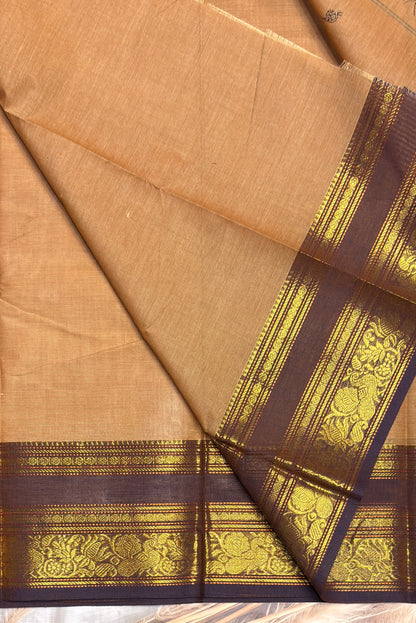 Meenakshi -Premium Kanchi Cotton Saree–Gold  with Choclate | MCK75