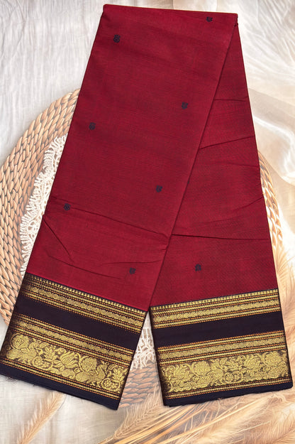 Meenakshi -Premium Kanchi Cotton Saree–Maroon With Navy | MCK72